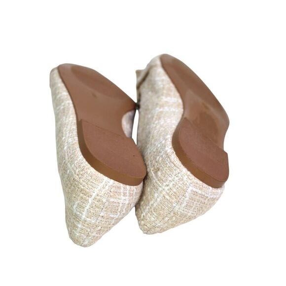 ANN TAYLOR BOW CREAM BEIGE TWEED TEXTILE POINTED TOE FLAT BALLET SHOES Sz 7.5 - Picture 9 of 10